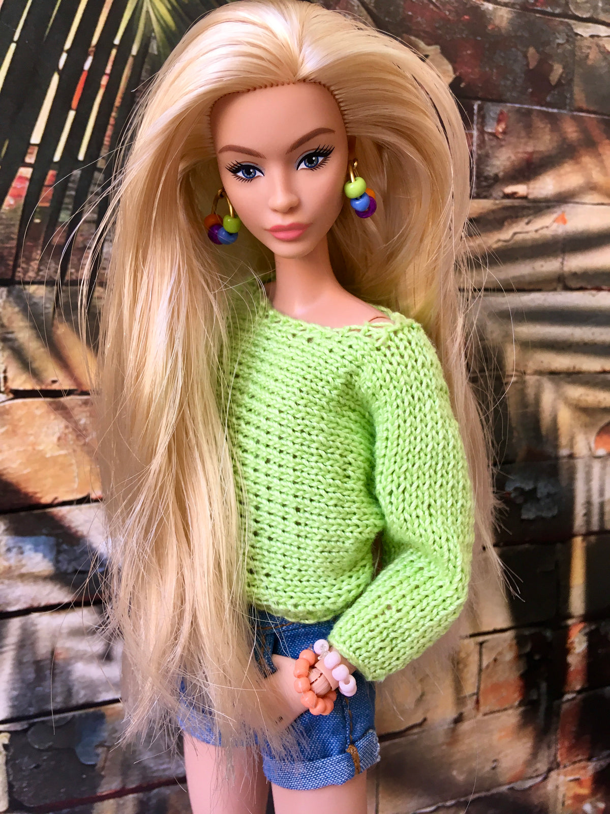 BQ-BREEZE – Soft Lime Knit Batwing Sleeve Sweater for 11.5" 1/6 Scale Fashion Dolls