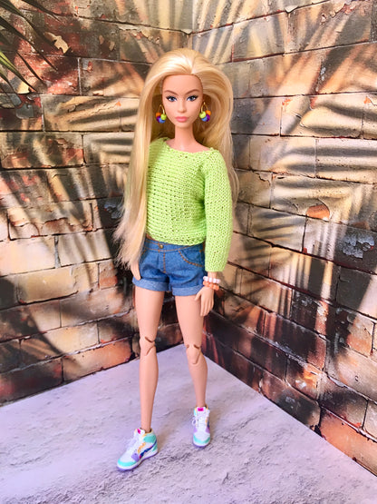 BQ-BREEZE – Soft Lime Knit Batwing Sleeve Sweater for 11.5" 1/6 Scale Fashion Dolls