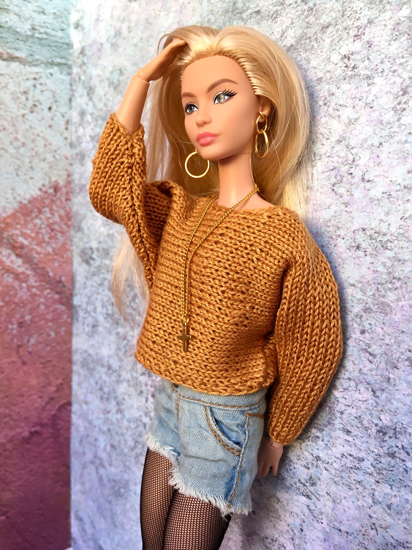 BQ-BREEZE – Soft Ochre Knit Batwing Sleeve Sweater for 11.5" 1/6 Scale Fashion Dolls