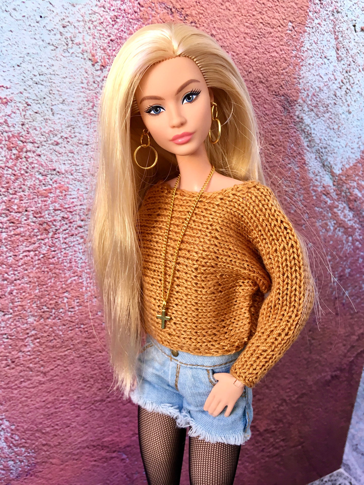BQ-BREEZE – Soft Ochre Knit Batwing Sleeve Sweater for 11.5" 1/6 Scale Fashion Dolls