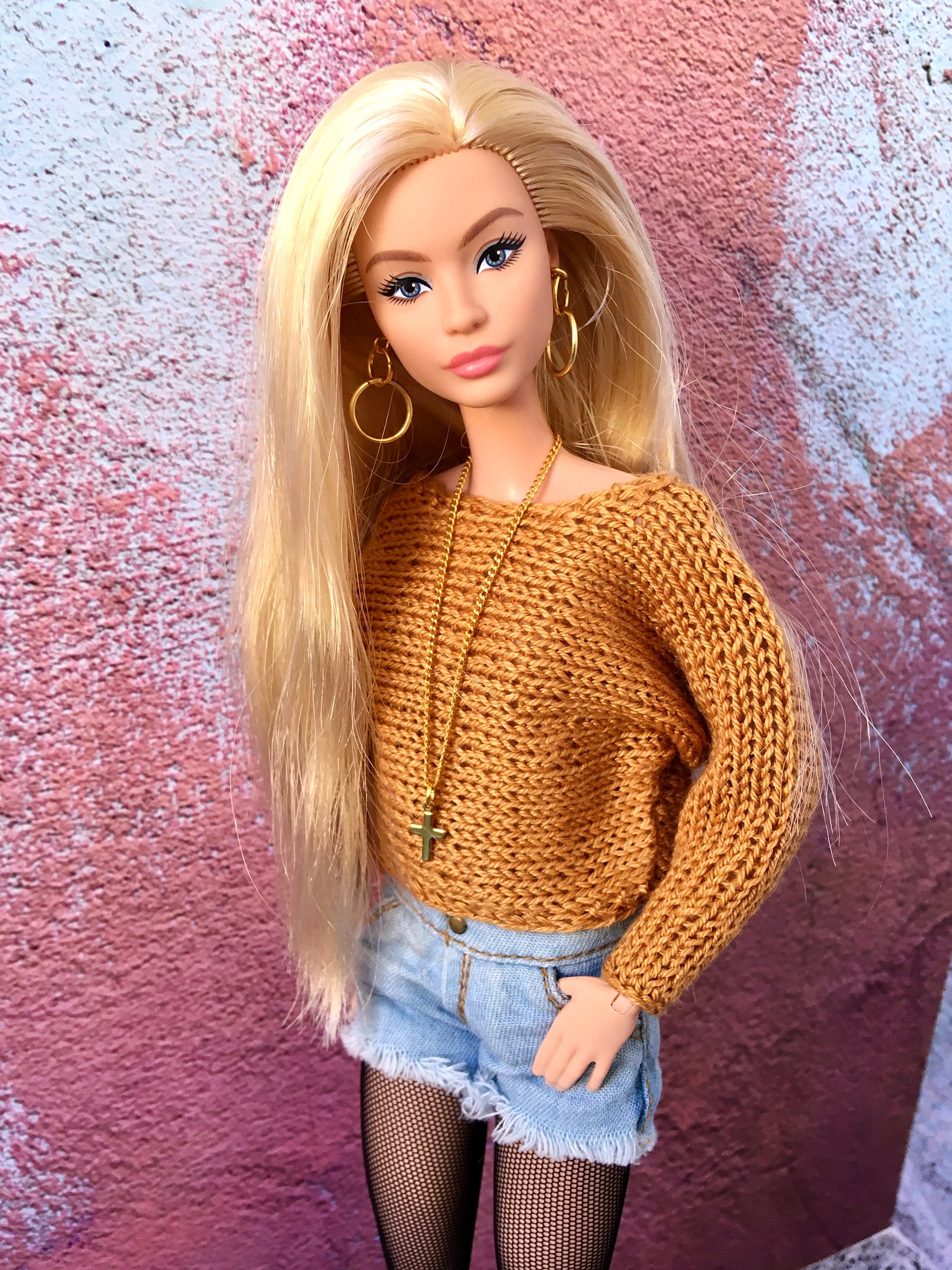 BQ-BREEZE – Soft Ochre Knit Batwing Sleeve Sweater for 11.5" 1/6 Scale Fashion Dolls