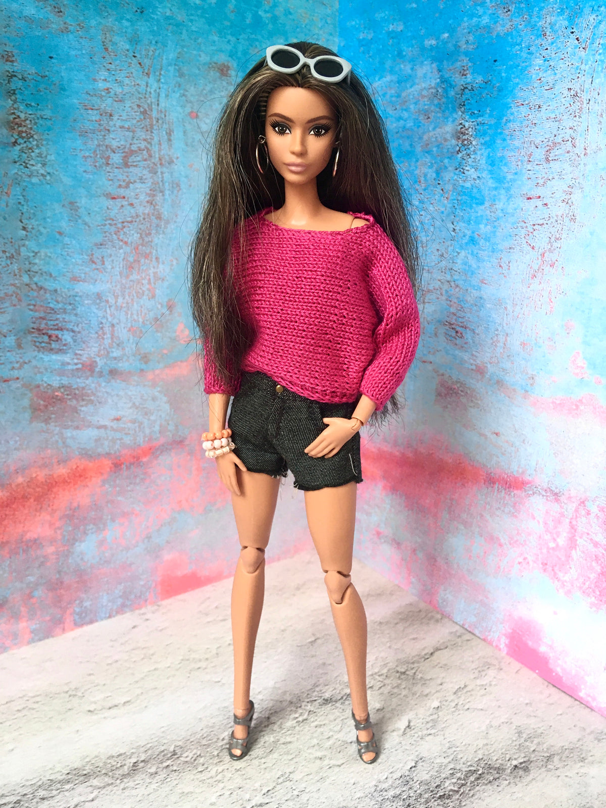 BQ-BREEZE – Soft Raspberry Knit Batwing Sleeve Sweater for 11.5" 1/6 Scale Fashion Dolls