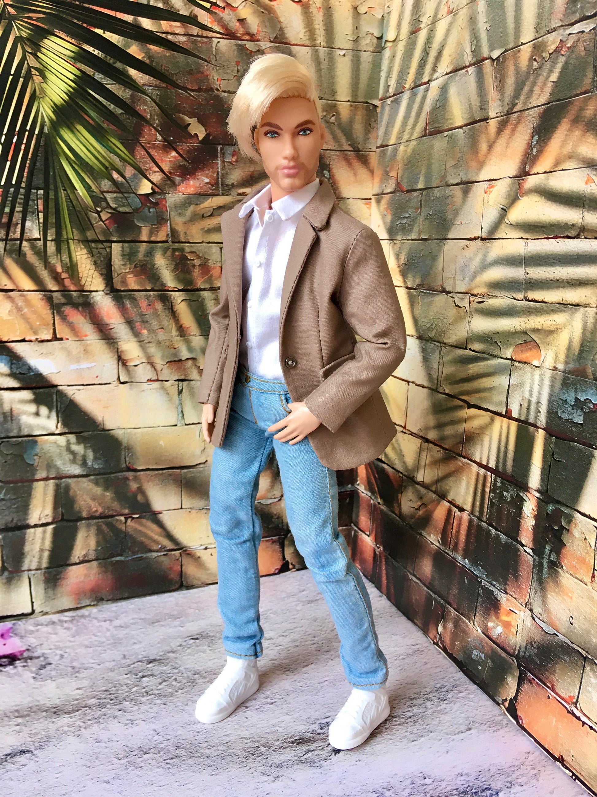 BQ-CHELTON – Beige Cotton Blazer for 12" 1/6 Scale Ken Dolls - www.bouutique.com