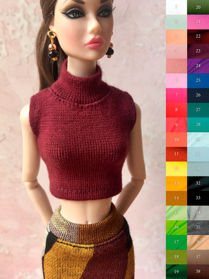BQ-CHIC – Turtleneck Crop Top for 12" 1/6 Scale Fashion Dolls (Multiple Colors)