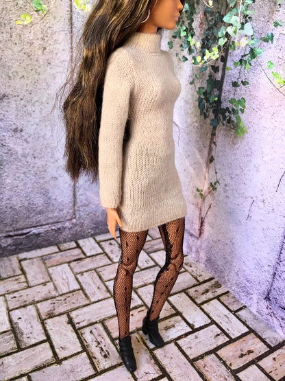 BQ-COZY – Cream Knit Turtleneck Dress for 11.5" 1/6 Scale Fashion Dolls