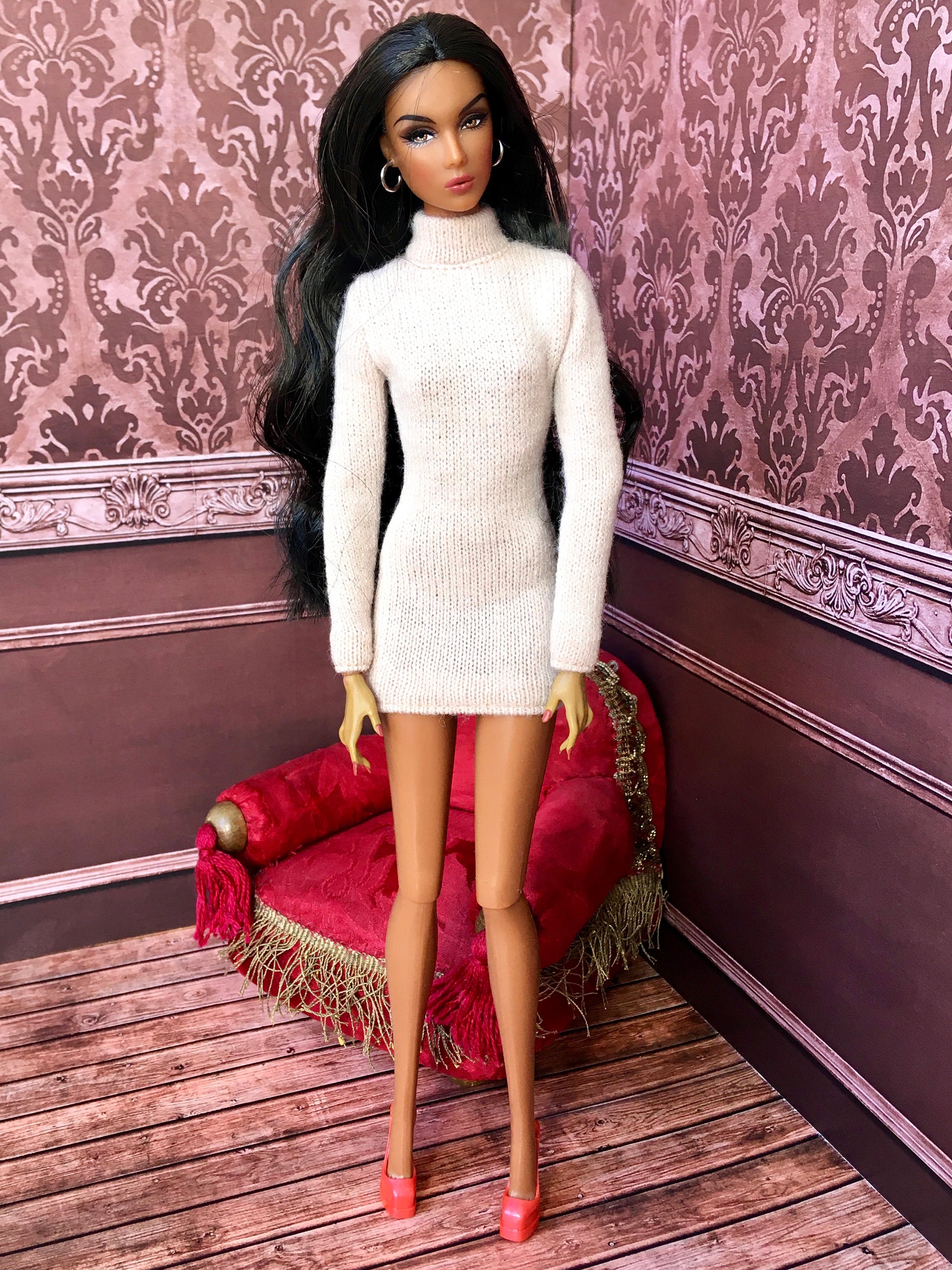 BQ-COZY – Cream Knit Turtleneck Dress for Fashion Dolls - www.bouutique.com
