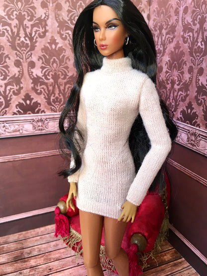 BQ-COZY – Cream Knit Turtleneck Dress for Fashion Dolls - www.bouutique.com