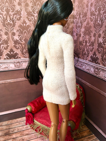 BQ-COZY – Cream Knit Turtleneck Dress for Fashion Dolls - www.bouutique.com