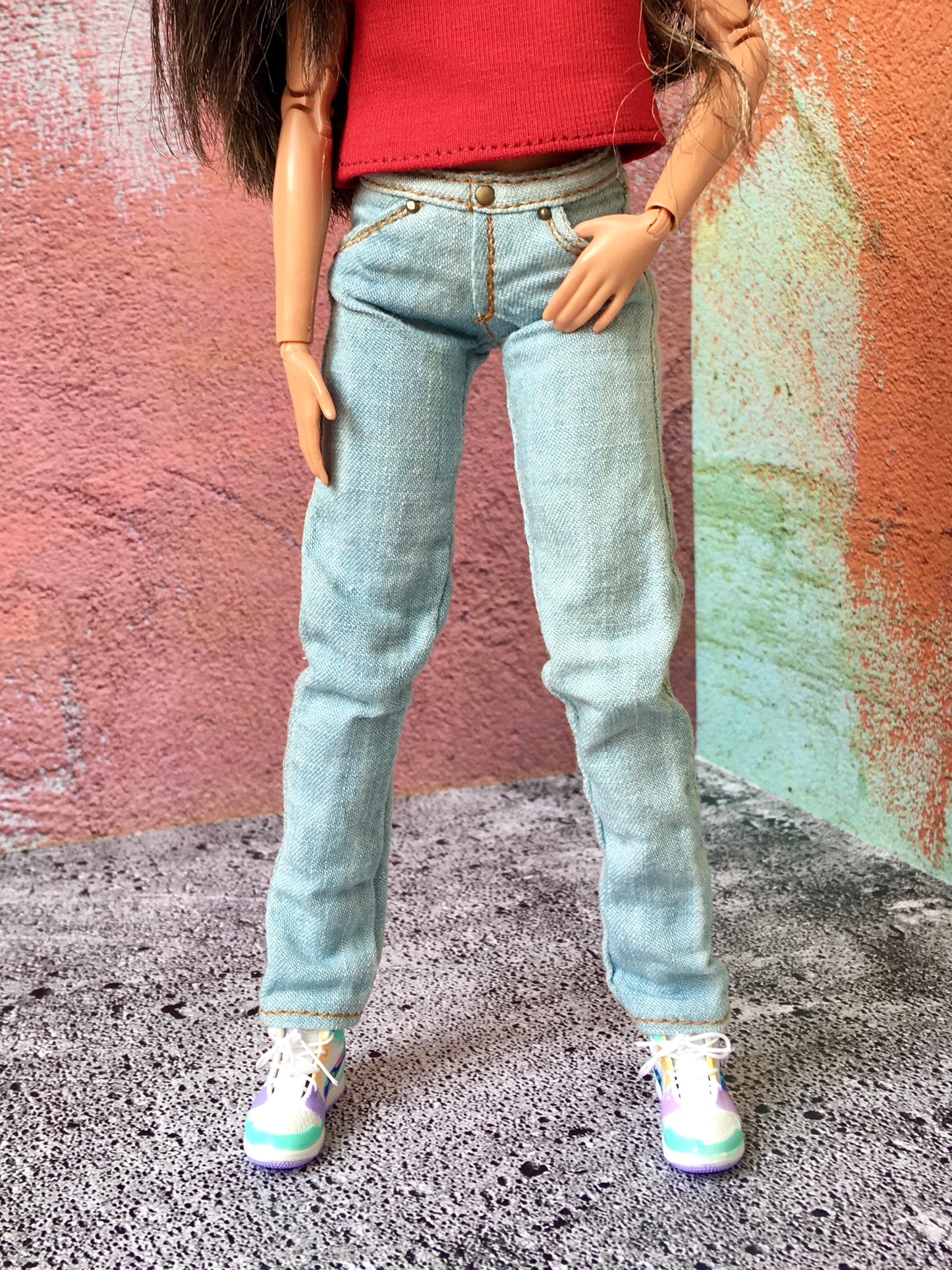 BQ-DENIO – Washed Slim Fit Light Blue Jeans for 11.5" 1/6 Scale Fashion Dolls