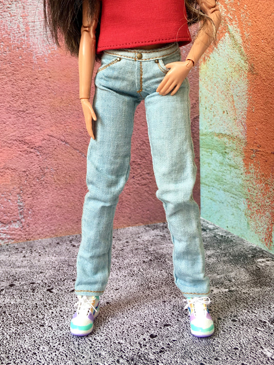 BQ-DENIO – Washed Slim Fit Light Blue Jeans for 11.5" 1/6 Scale Fashion Dolls