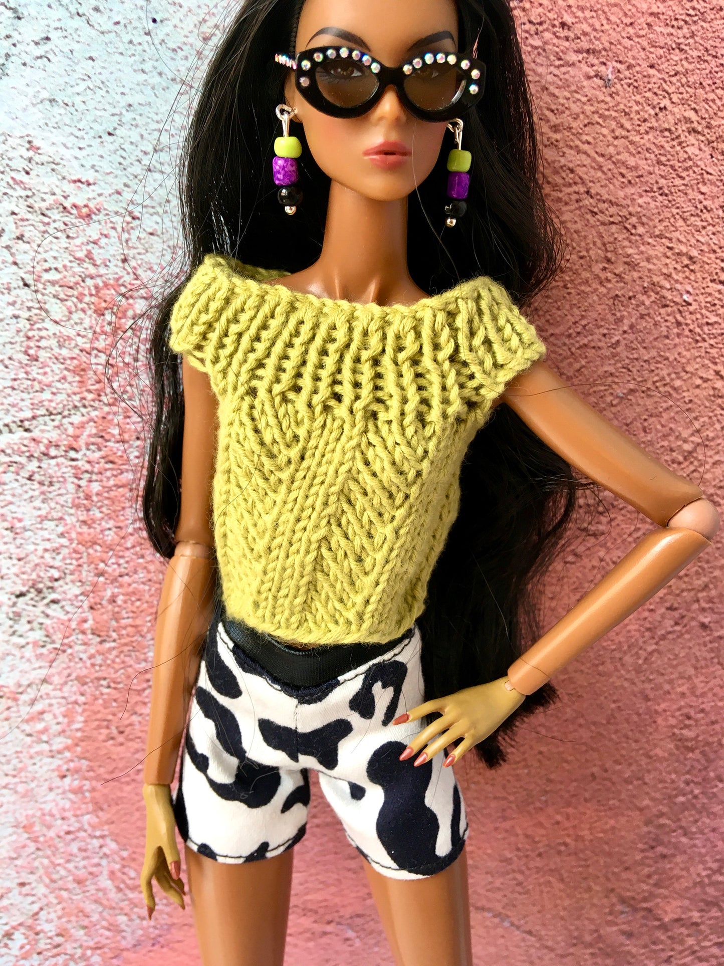 BQ‑E19 – Black, Lime & Purple Drop Earrings for 12" Fashion Dolls - www.bouutique.com