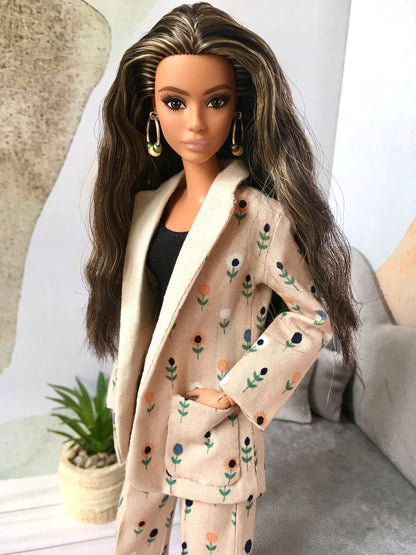 BQ-E24 – Earth Tone Beaded Silver Hoop Earrings for 12" Fashion Dolls