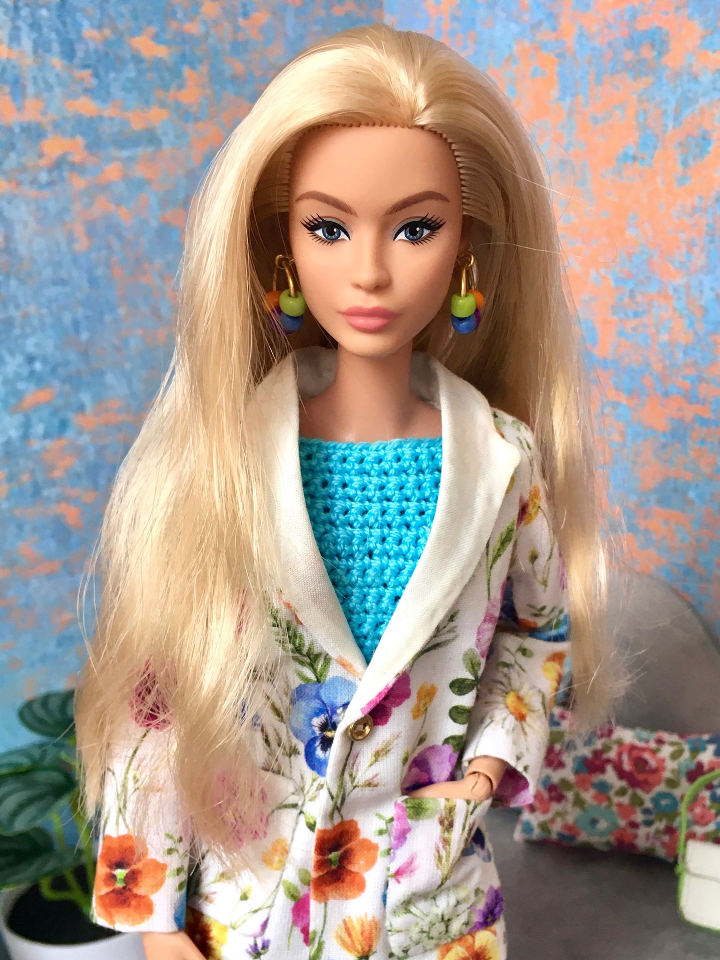 BQ-E25 – Beaded Hoop Earrings in Spring Colors for 12" Fashion Dolls