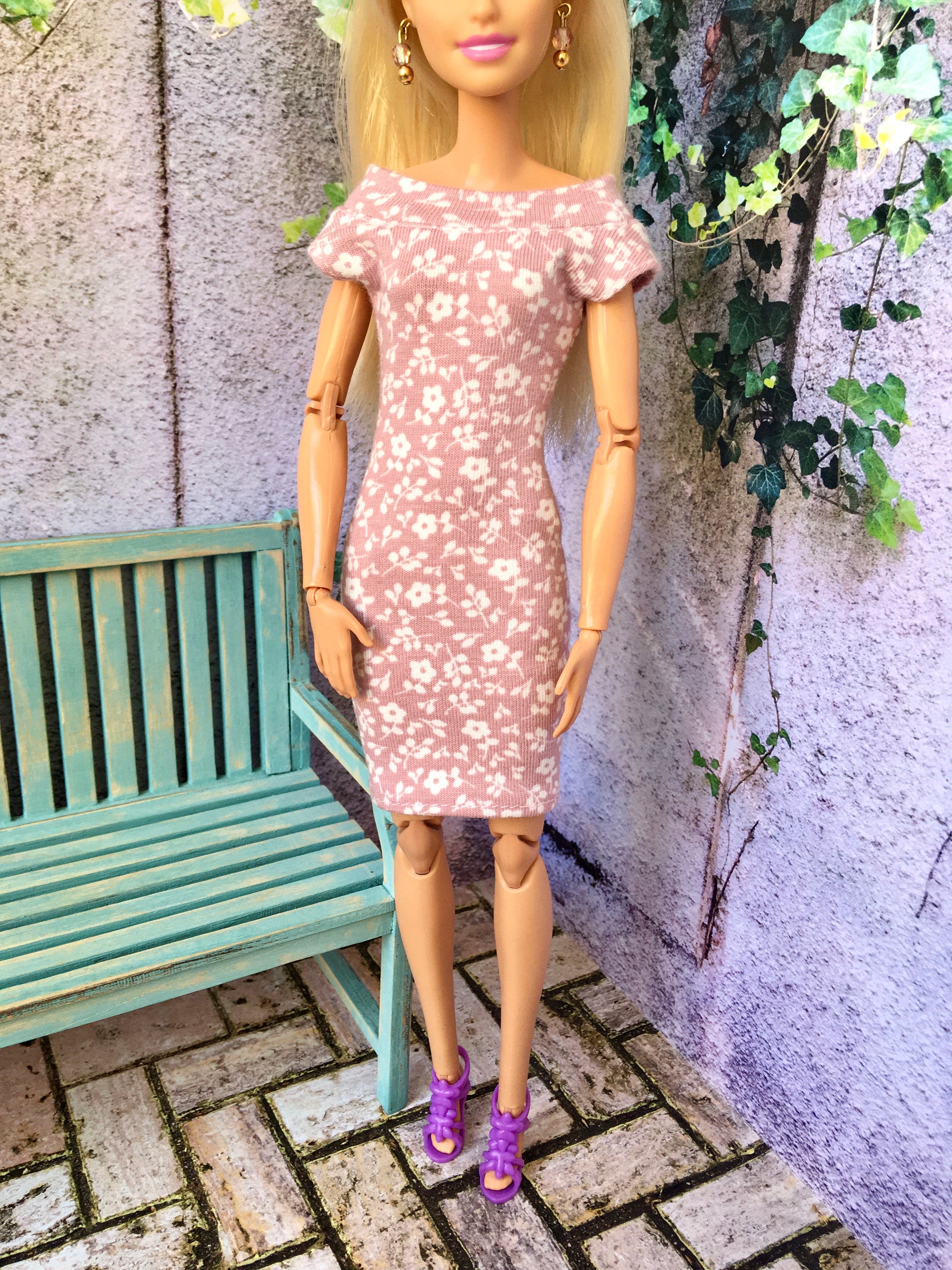 BQ-FLOWER – Floral Midi Off-Shoulder Dress for 11.5" 1/6 Scale Fashion Dolls - www.bouutique.com