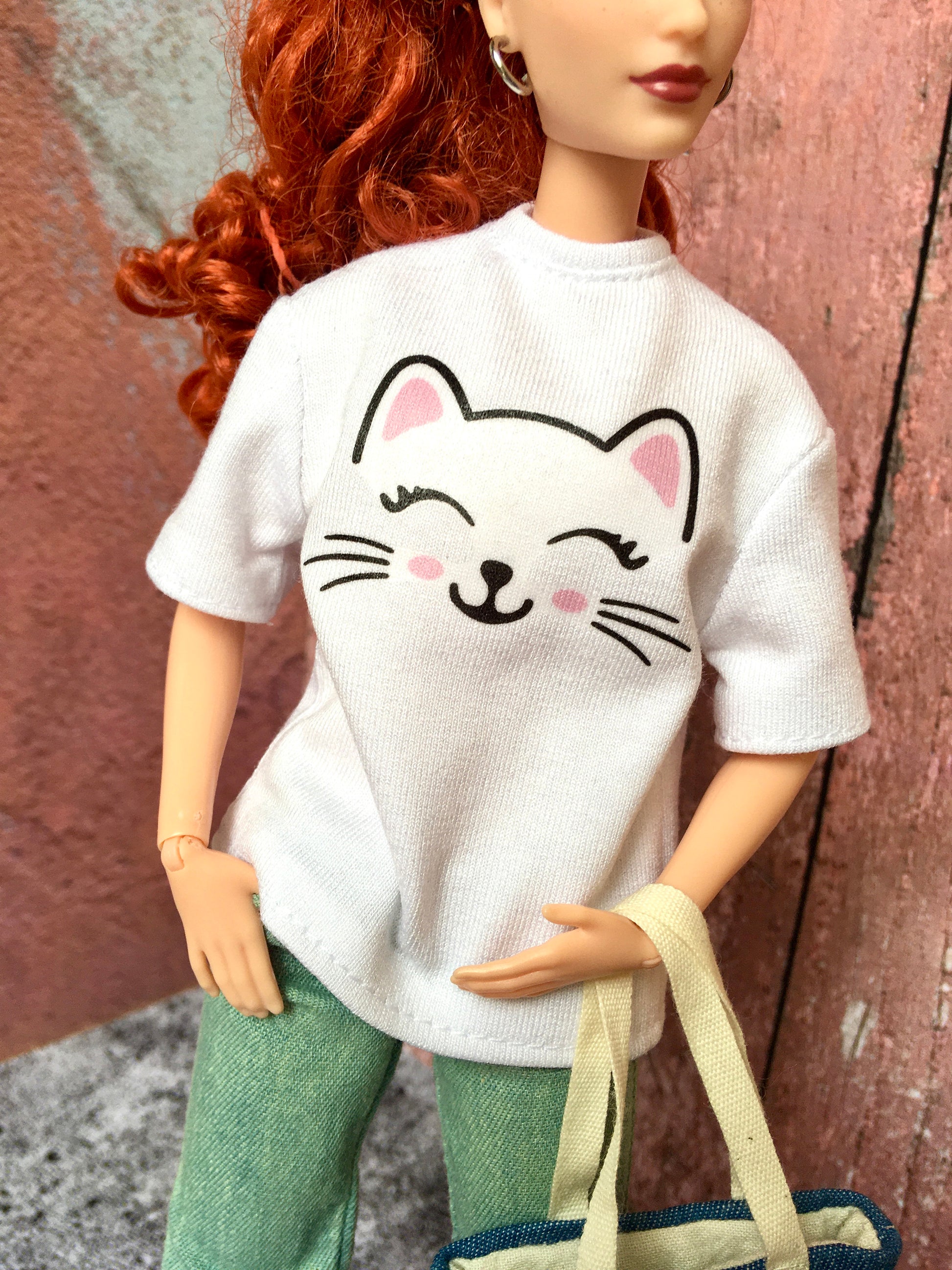 BQ-KITSA – Cat Print Oversized T-Shirt for 11.5" 1/6 Scale Dolls