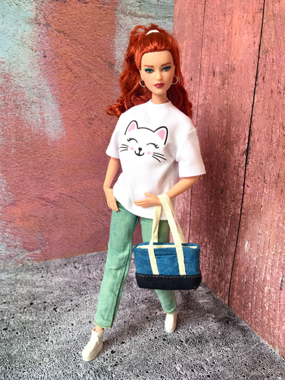 BQ-KITSA – Cat Print Oversized T-Shirt for 11.5" 1/6 Scale Dolls
