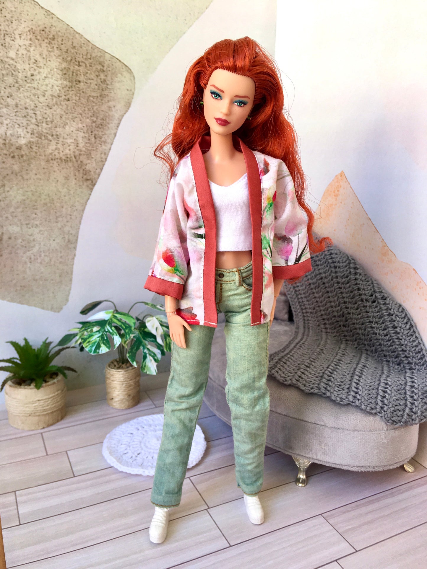 BQ-KYARA – Floral Kimono Jacket for 11.5" 1/6 Scale Fashion Dolls