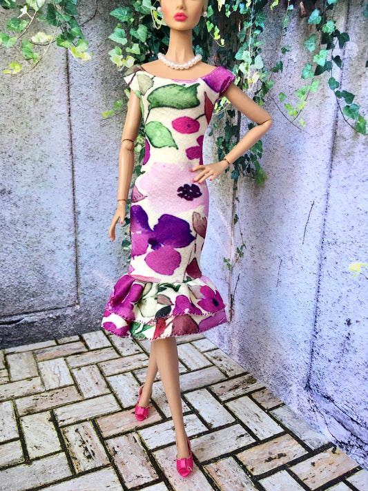 BQ-LARA – Floral Midi Dress with Mermaid Hem for 12" 1/6 Scale Fashion Dolls - www.bouutique.com