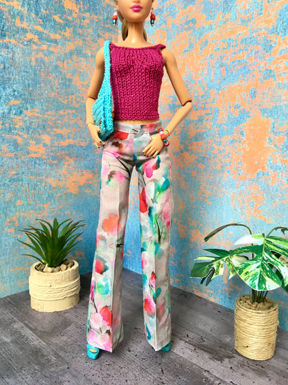 BQ-LAREN – Soft Gray Floral Blazer & Pleated Trousers Set for 11.5" 1/6 Scale Fashion Dolls