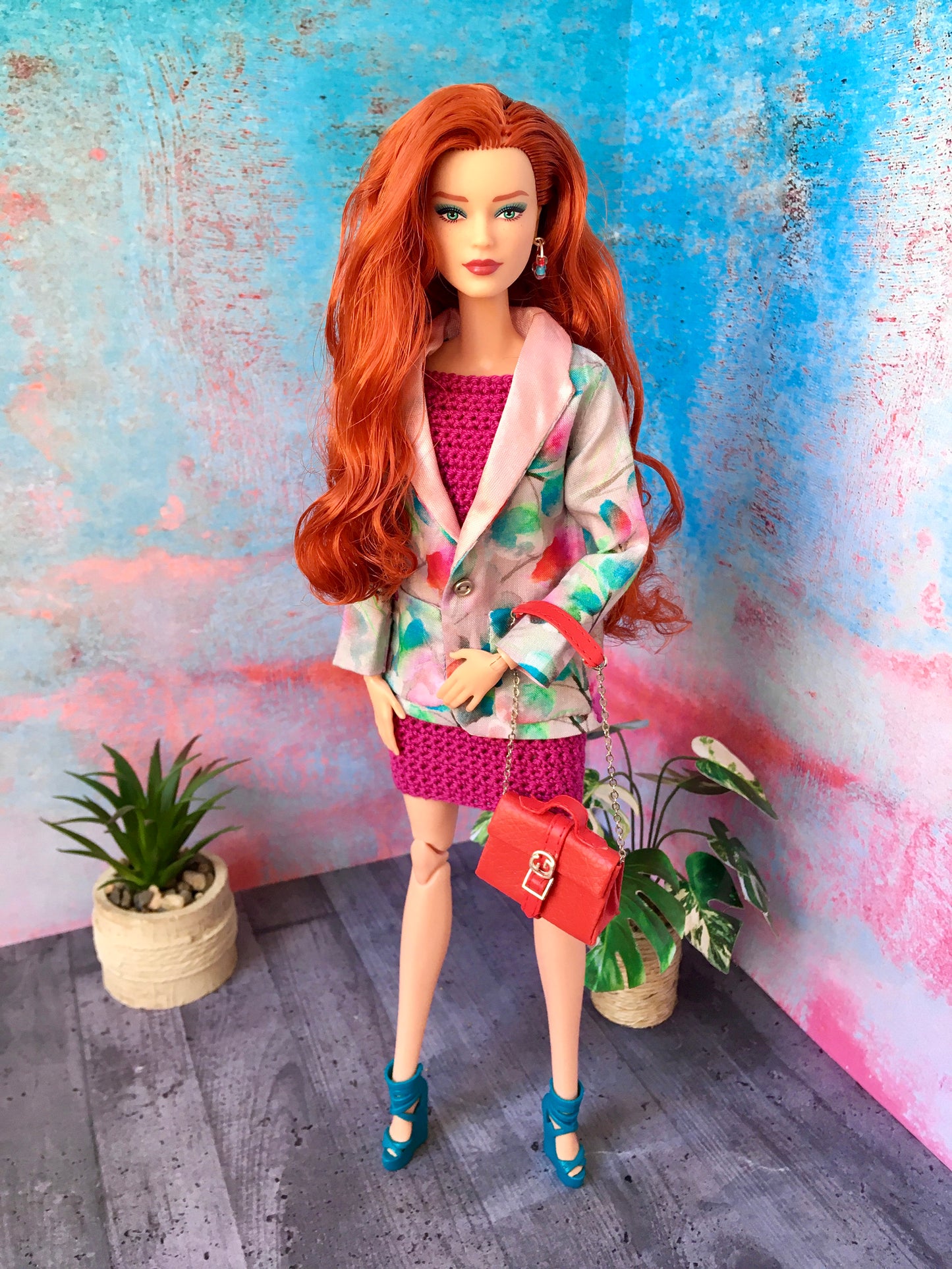 BQ-LAREN – Soft Gray Floral Blazer & Pleated Trousers Set for 11.5" 1/6 Scale Fashion Dolls