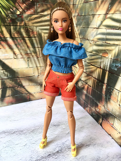 BQ‑LEA – Denim Off-Shoulder Ruffle Top for 11.5" 1/6 Scale Fashion Dolls - www.bouutique.com