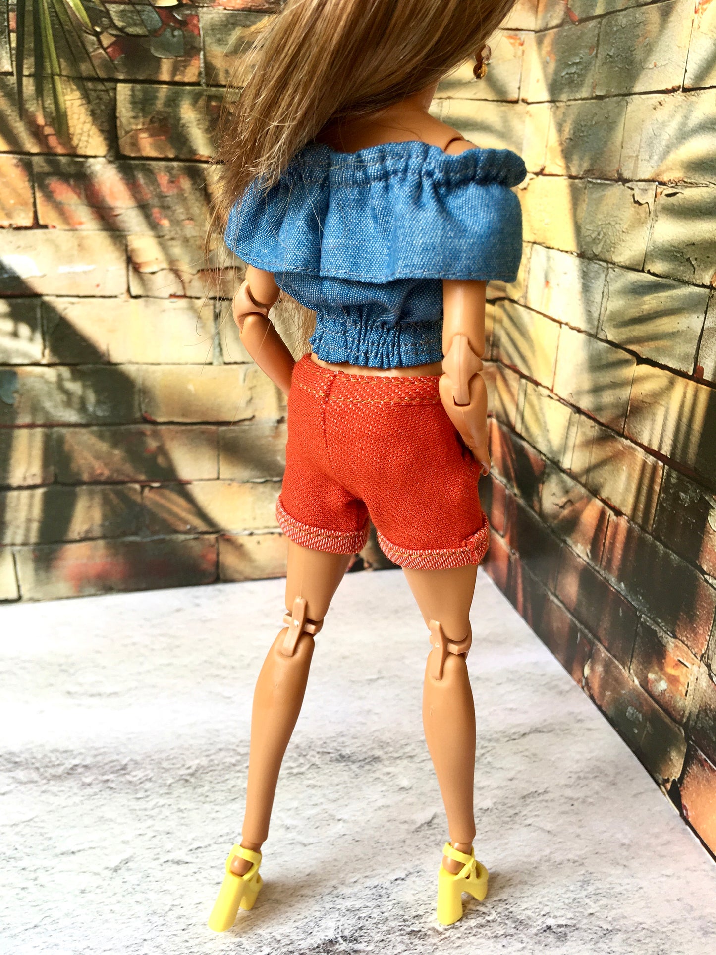 BQ‑LEA – Denim Off-Shoulder Ruffle Top for 11.5" 1/6 Scale Fashion Dolls - www.bouutique.com