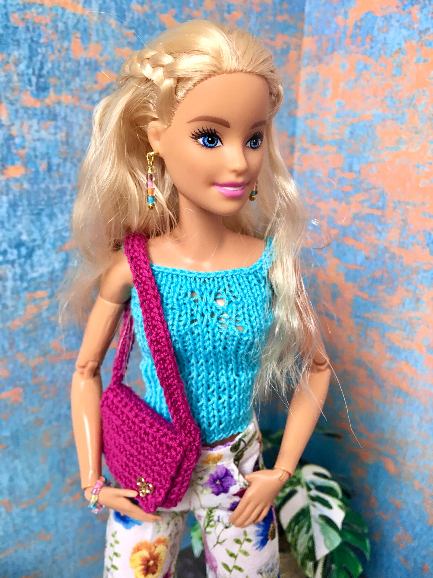 BQ-LENA – Fuchsia Crochet Crossbody Bag for 11.5" 1/6 Scale Fashion Dolls