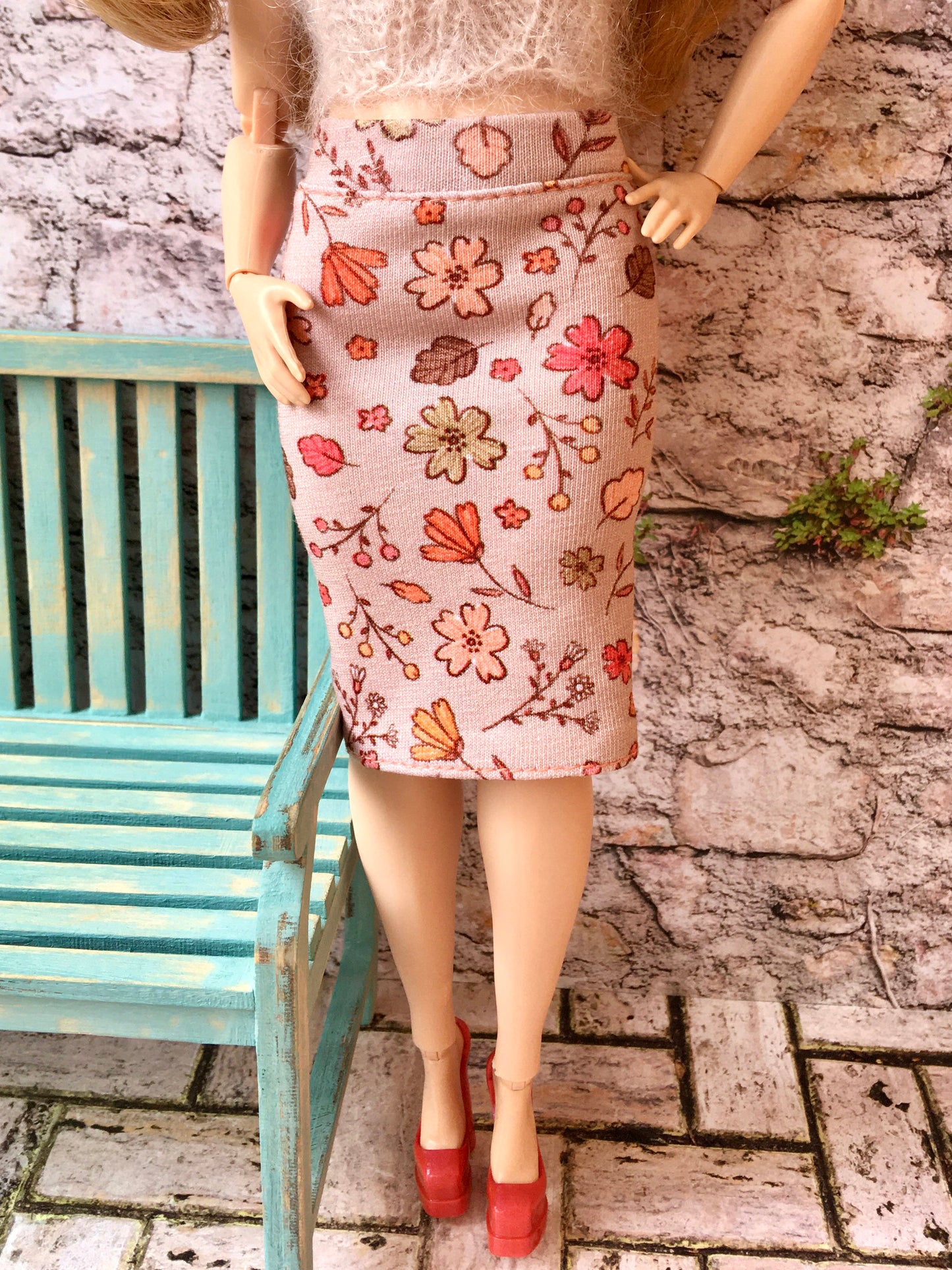 BQ-LILA – Flower Print Midi Skirt for 11" 1/6 Scale Curvy Fashion Dolls - www.bouutique.com