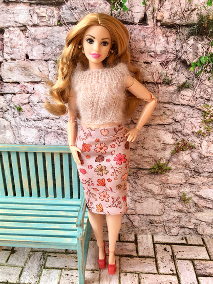 BQ-LILA – Flower Print Midi Skirt for 11" 1/6 Scale Curvy Fashion Dolls - www.bouutique.com