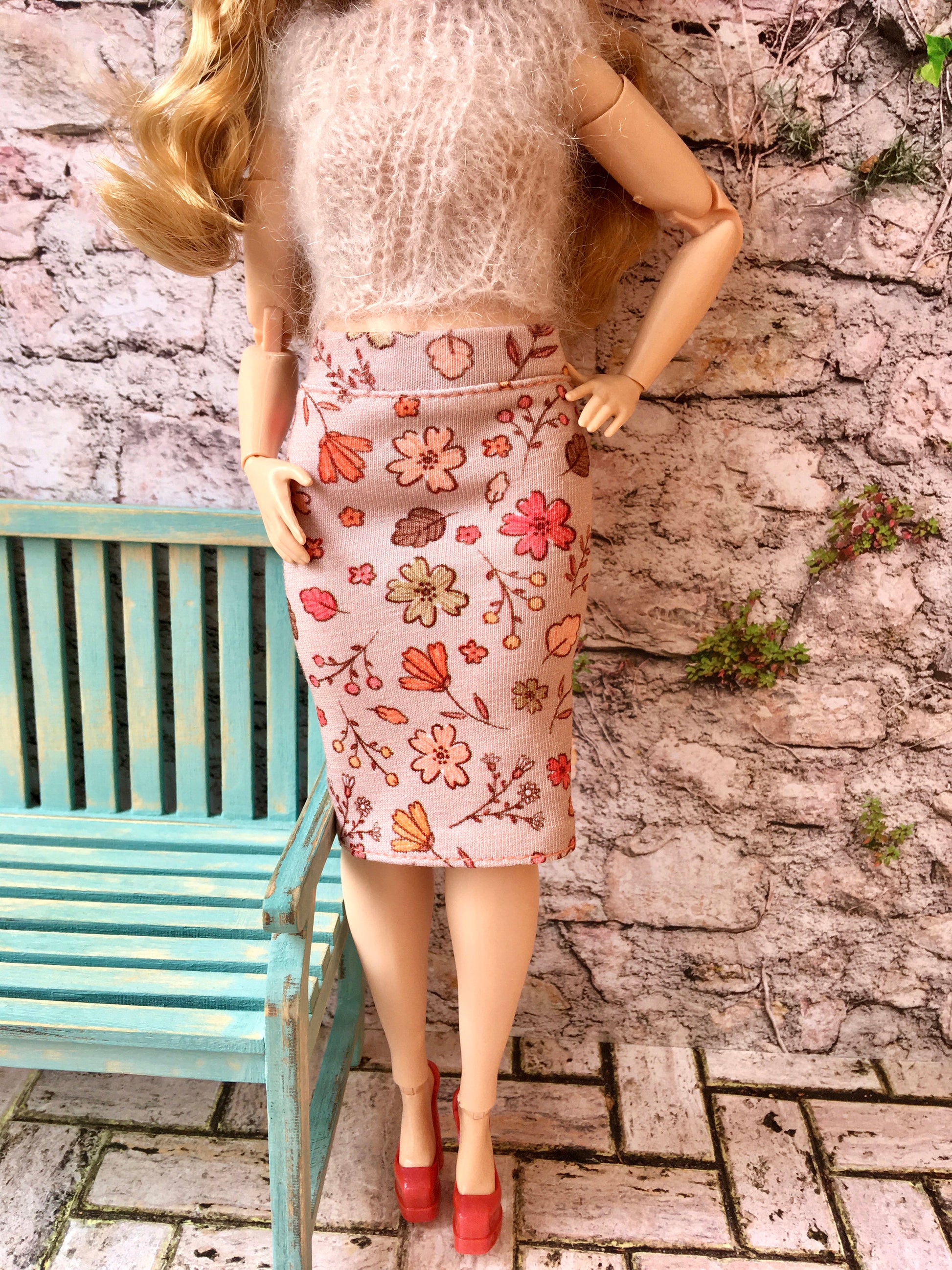 BQ-LILA – Flower Print Midi Skirt for 11" 1/6 Scale Curvy Fashion Dolls - www.bouutique.com