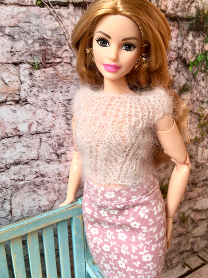 BQ-LILA – Flower Print Midi Skirt for 11" 1/6 Scale Curvy Fashion Dolls - www.bouutique.com