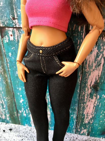 BQ-MIDNIGHT – Slim Black Stretch Jeans for 11.25" Curvy Fashion Dolls - www.bouutique.com