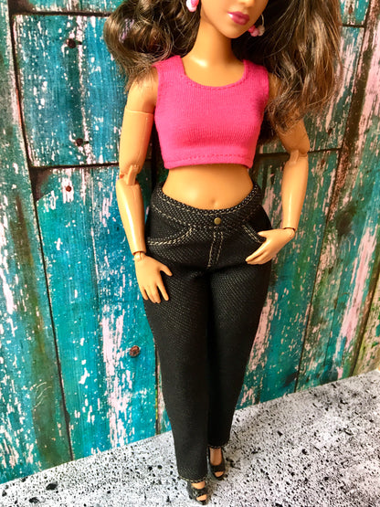 BQ-MIDNIGHT – Slim Black Stretch Jeans for 11.25" Curvy Fashion Dolls - www.bouutique.com