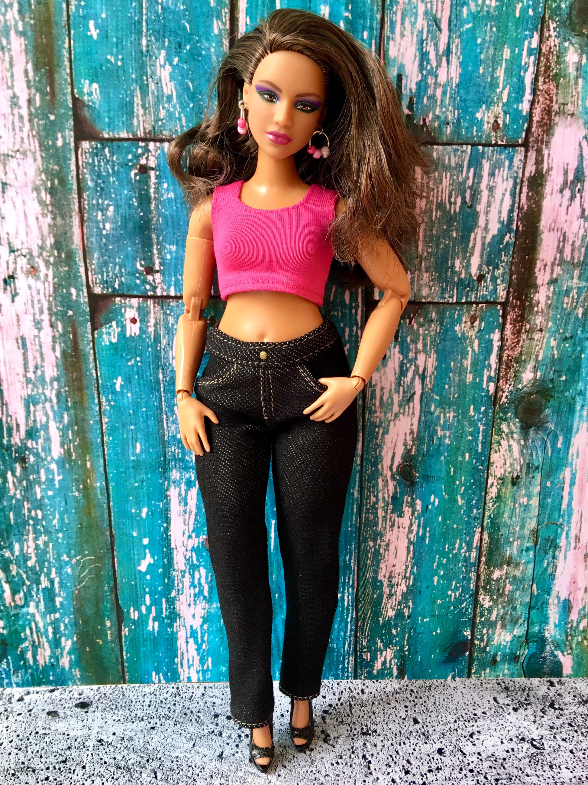 BQ-MIDNIGHT – Slim Black Stretch Jeans for 11.25" Curvy Fashion Dolls - www.bouutique.com