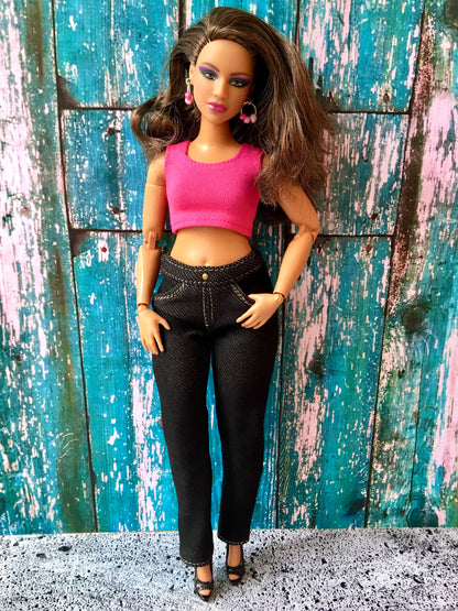 BQ-MIDNIGHT – Slim Black Stretch Jeans for 11.25" Curvy Fashion Dolls - www.bouutique.com