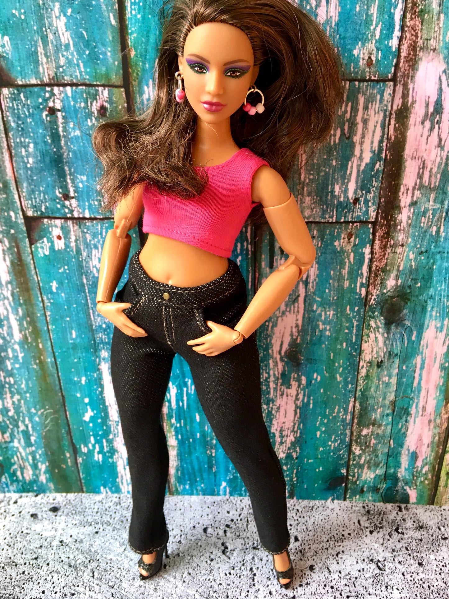 BQ-MIDNIGHT – Slim Black Stretch Jeans for 11.25" Curvy Fashion Dolls - www.bouutique.com