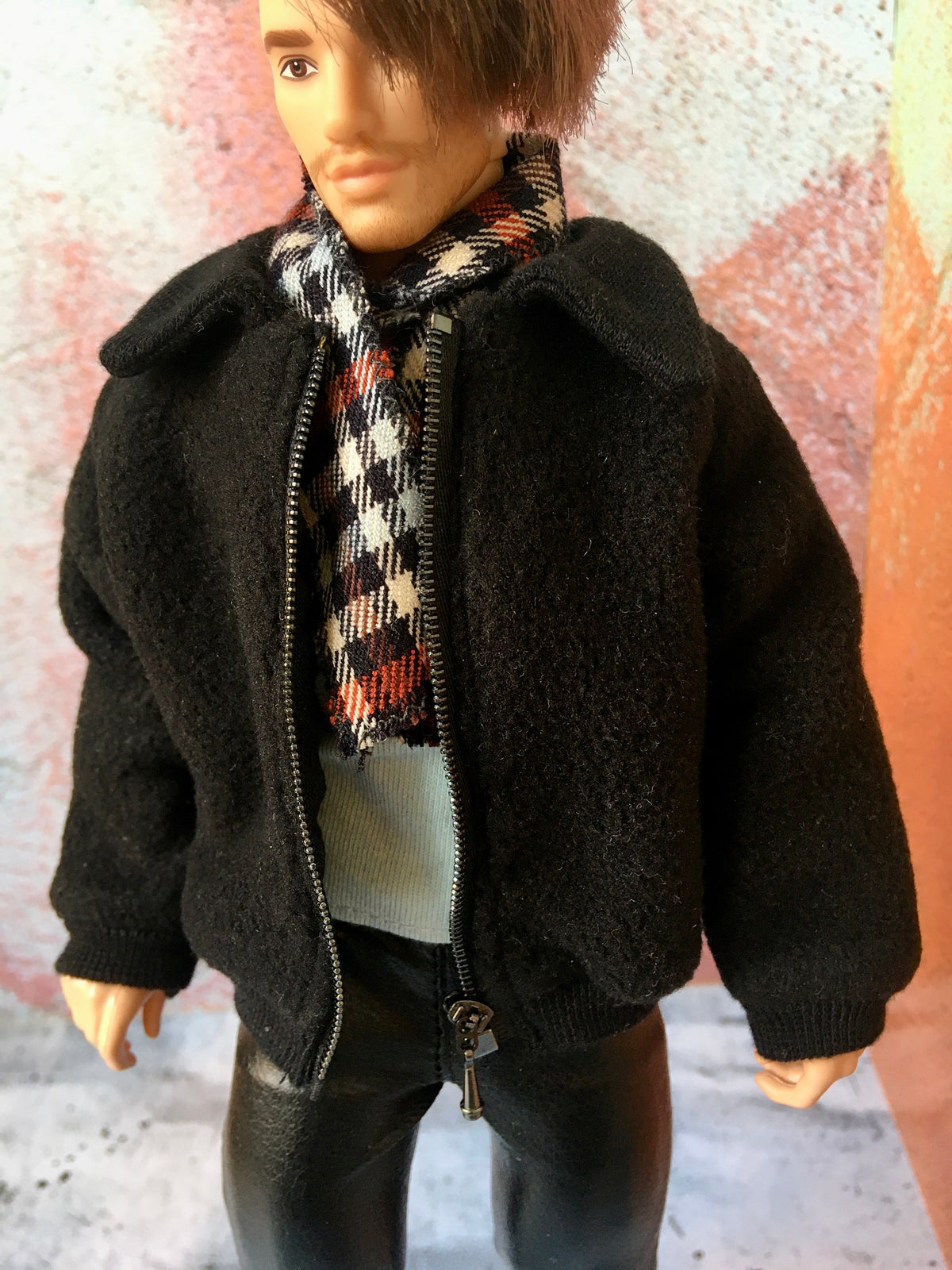 BQ-NASH – Black Fuzzy Bomber Jacket for 12" 1/6 Scale Ken Dolls