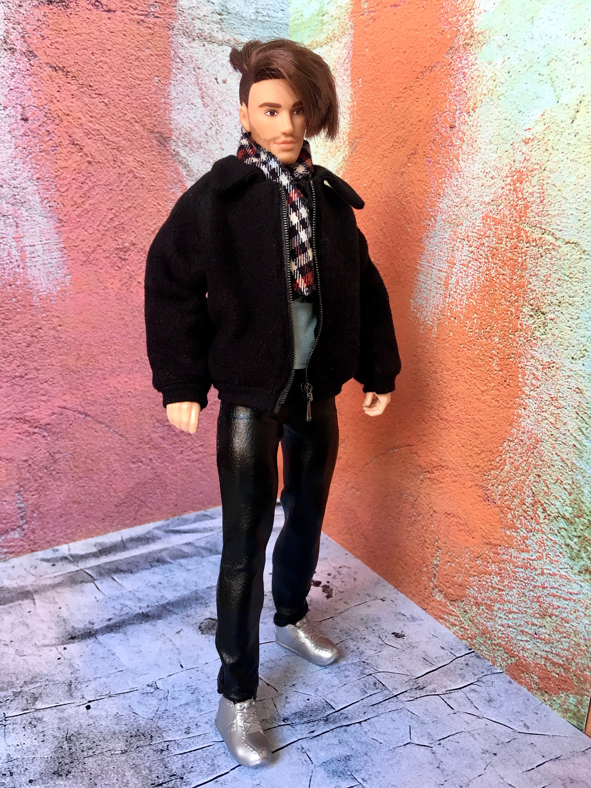 BQ-NASH – Black Fuzzy Bomber Jacket for 12" 1/6 Scale Ken Dolls