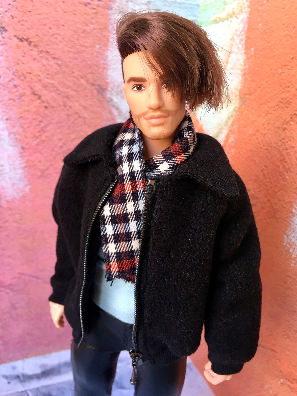 BQ-NASH – Black Fuzzy Bomber Jacket for 12" 1/6 Scale Ken Dolls