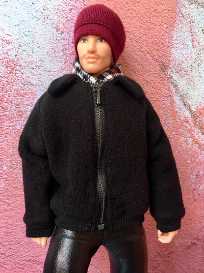 BQ-NASH – Black Fuzzy Bomber Jacket for 12" 1/6 Scale Ken Dolls