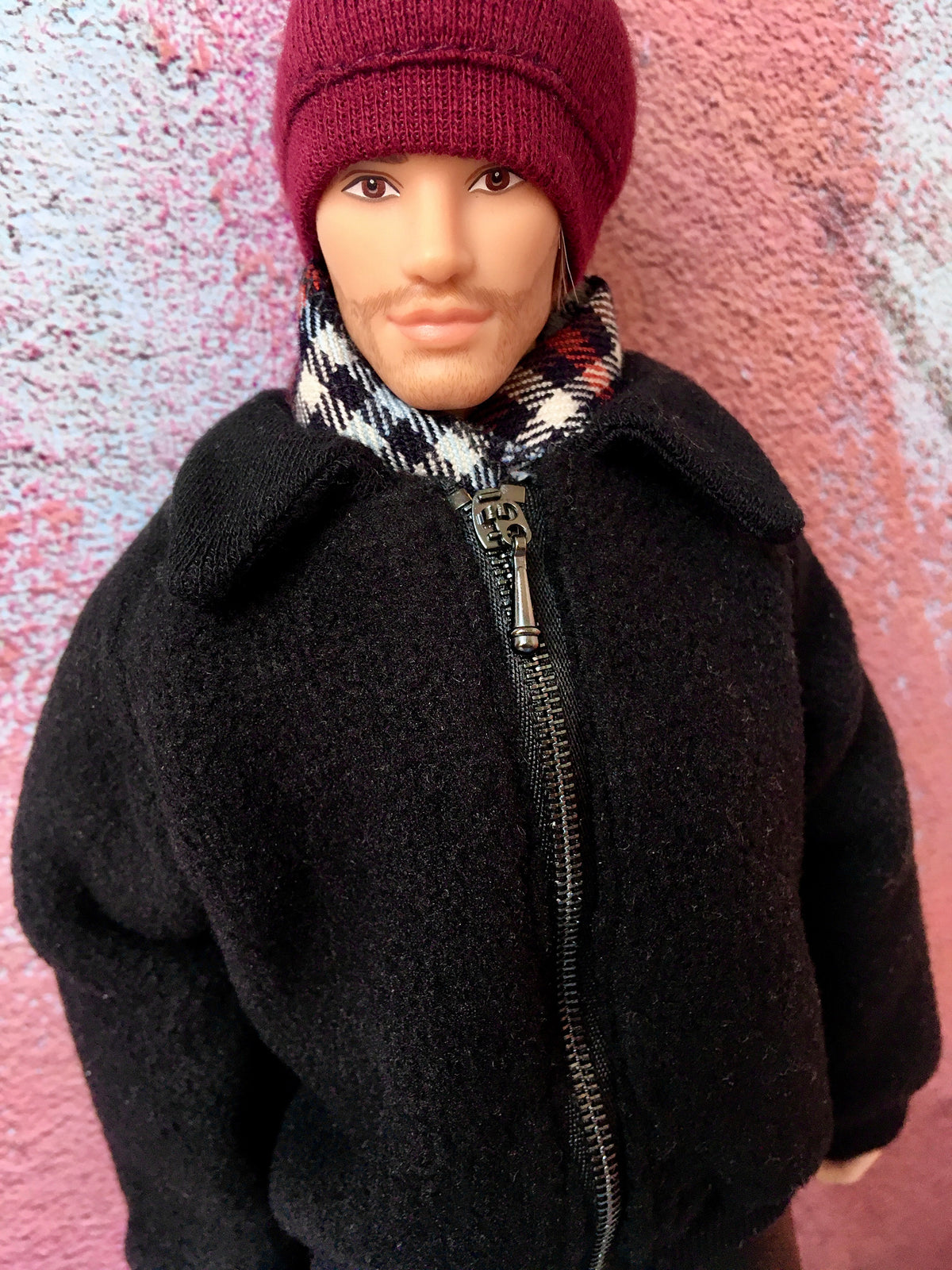 BQ-NASH – Black Fuzzy Bomber Jacket for 12" 1/6 Scale Ken Dolls