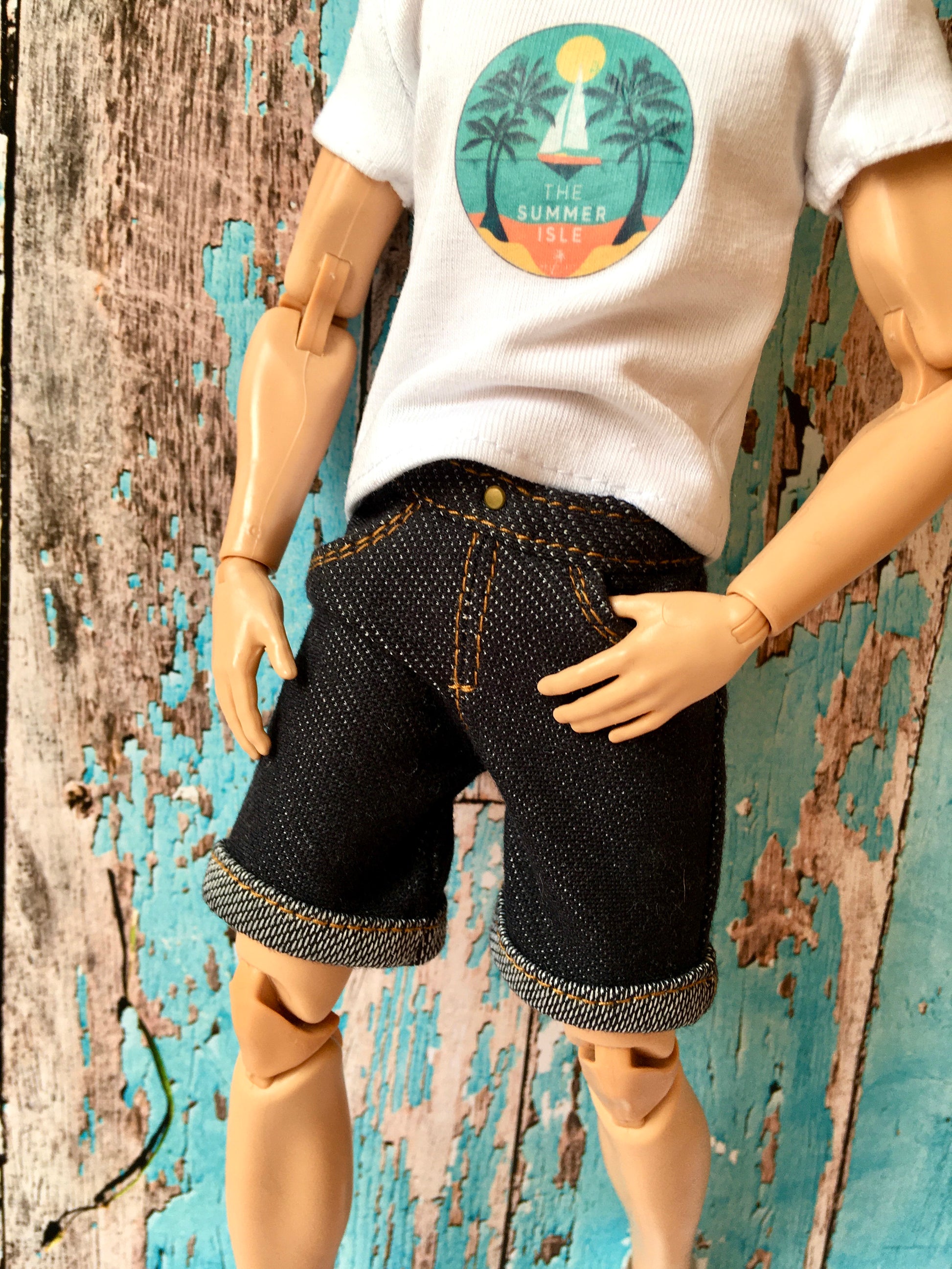 BQ‑RENO – Roll-up Denim Shorts for 12" 1/6 Scale Ken Dolls - www.bouutique.com
