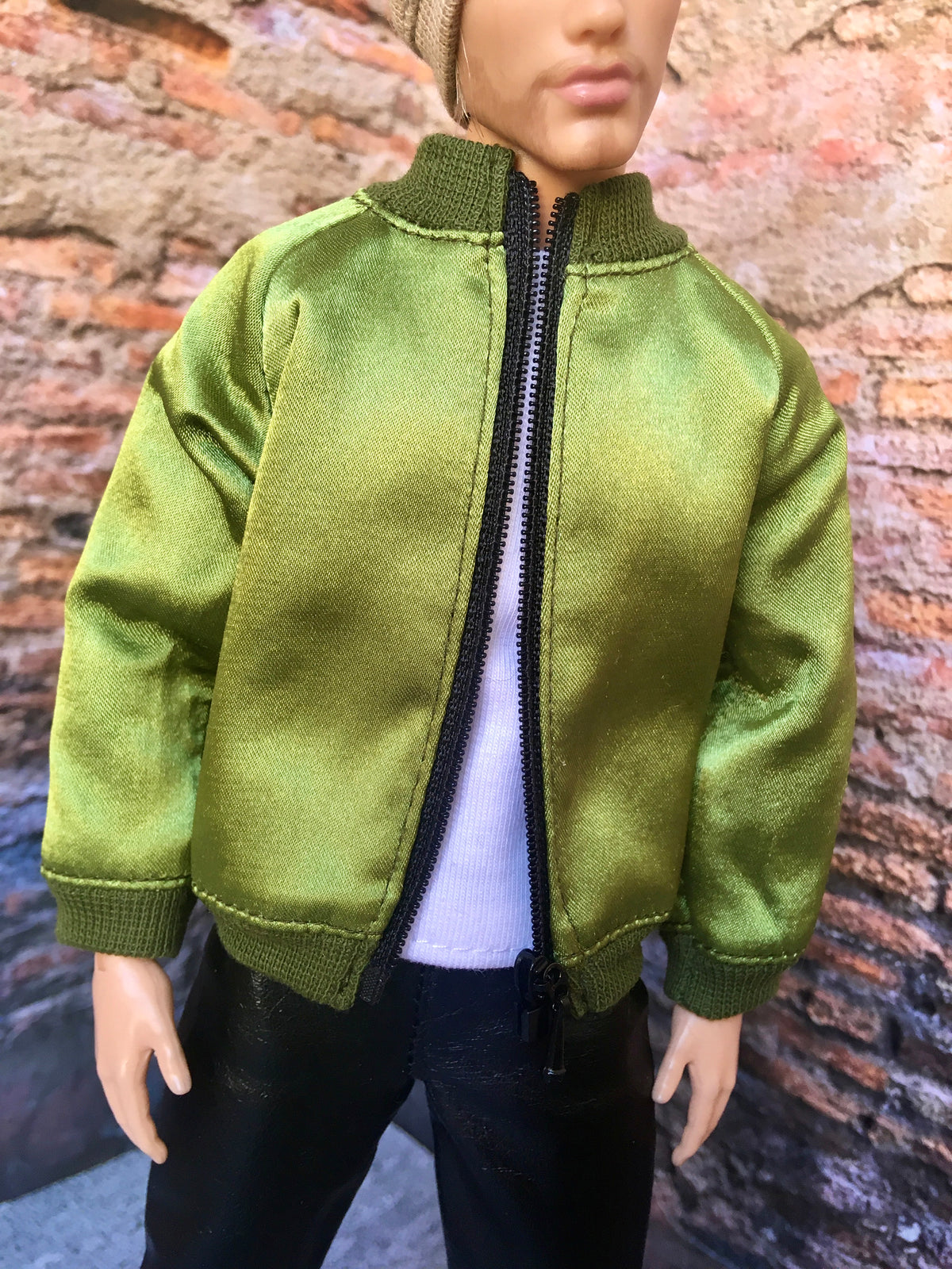 BQ-ROEN – Olive Green Satin Bomber Jacket for 12" 1/6 Scale Ken Dolls