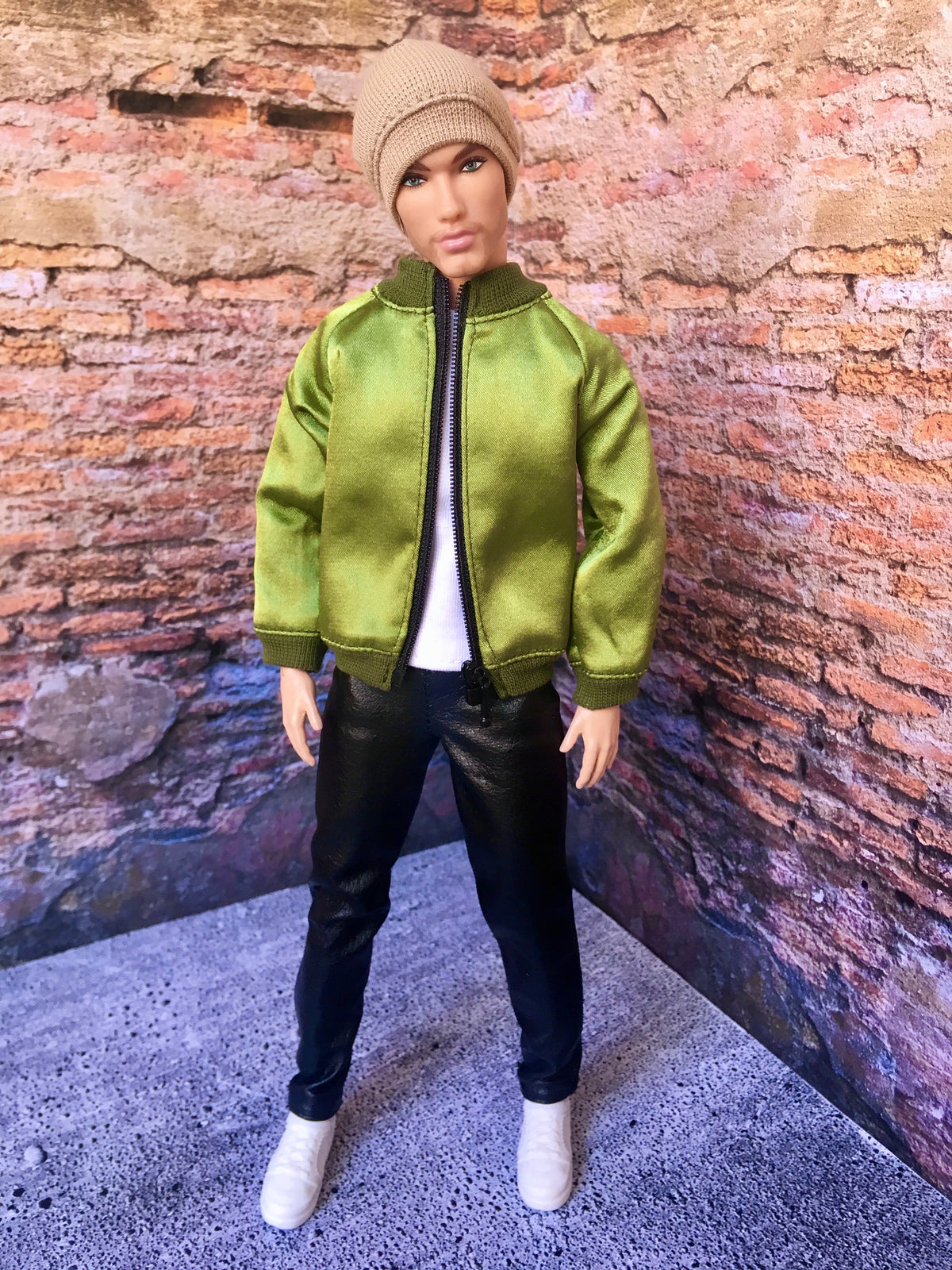 BQ-ROEN – Olive Green Satin Bomber Jacket for 12" 1/6 Scale Ken Dolls