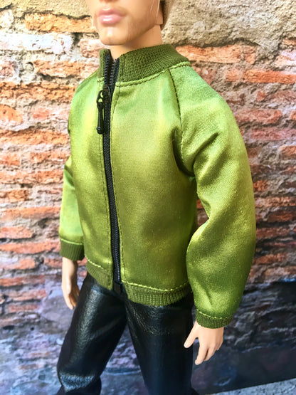 BQ-ROEN – Olive Green Satin Bomber Jacket for 12" 1/6 Scale Ken Dolls