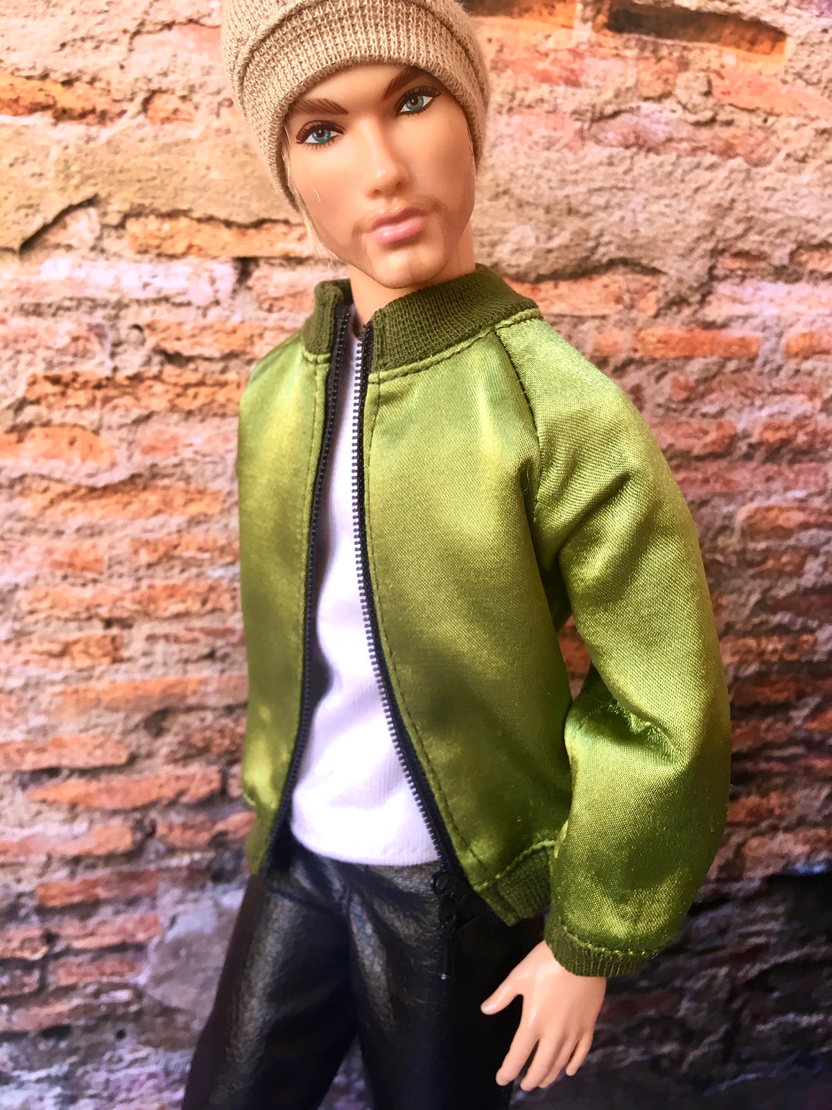 BQ-ROEN – Olive Green Satin Bomber Jacket for 12" 1/6 Scale Ken Dolls