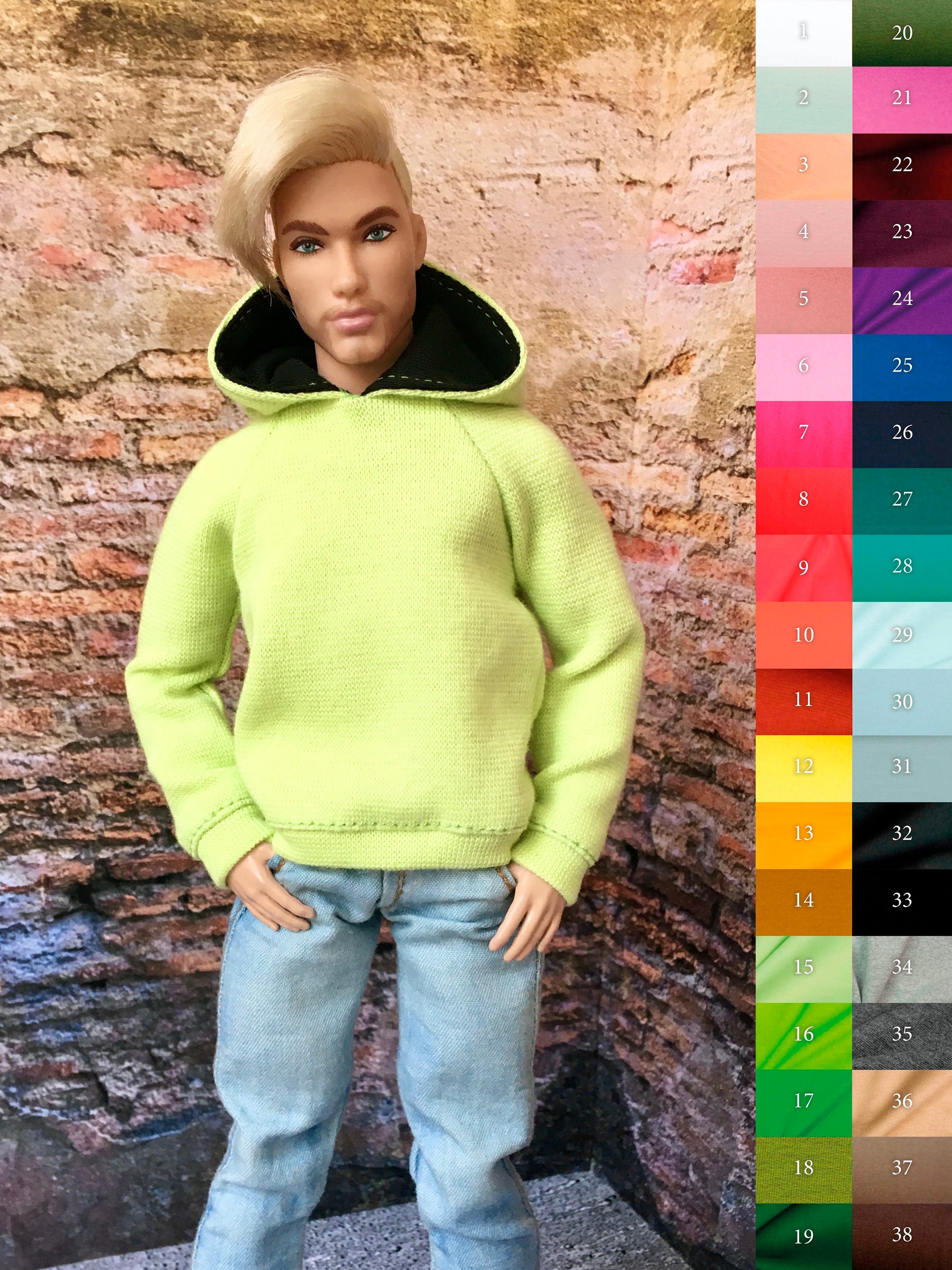 BQ-SOLID – Basic Hoodie for 12" 1/6 Scale Ken or Muscular Ken Dolls