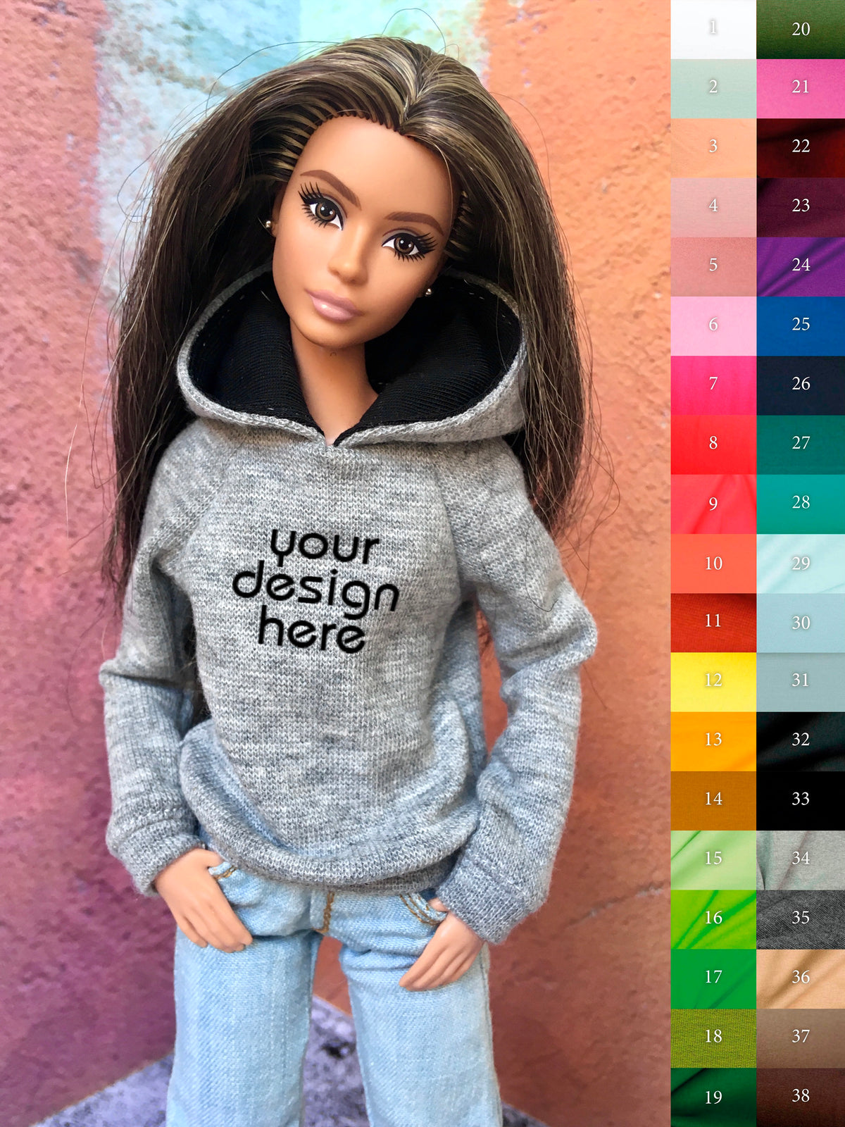 BQ-SOLID – Custom Print Hoodie for 11.5" 1/6 Scale Fashion Dolls