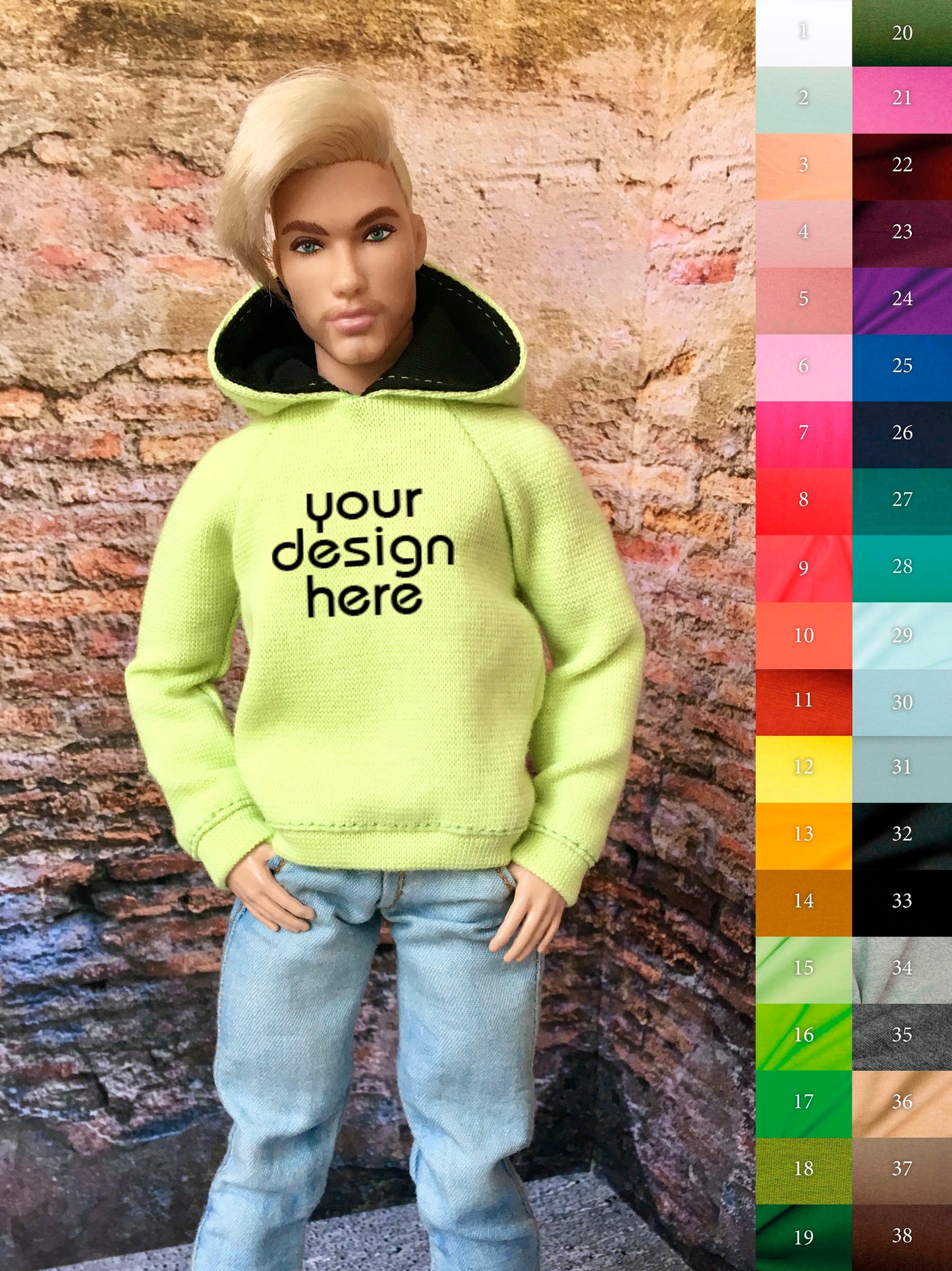 BQ-SOLID – Custom Print Hoodie for 12" 1/6 Scale Ken Dolls 