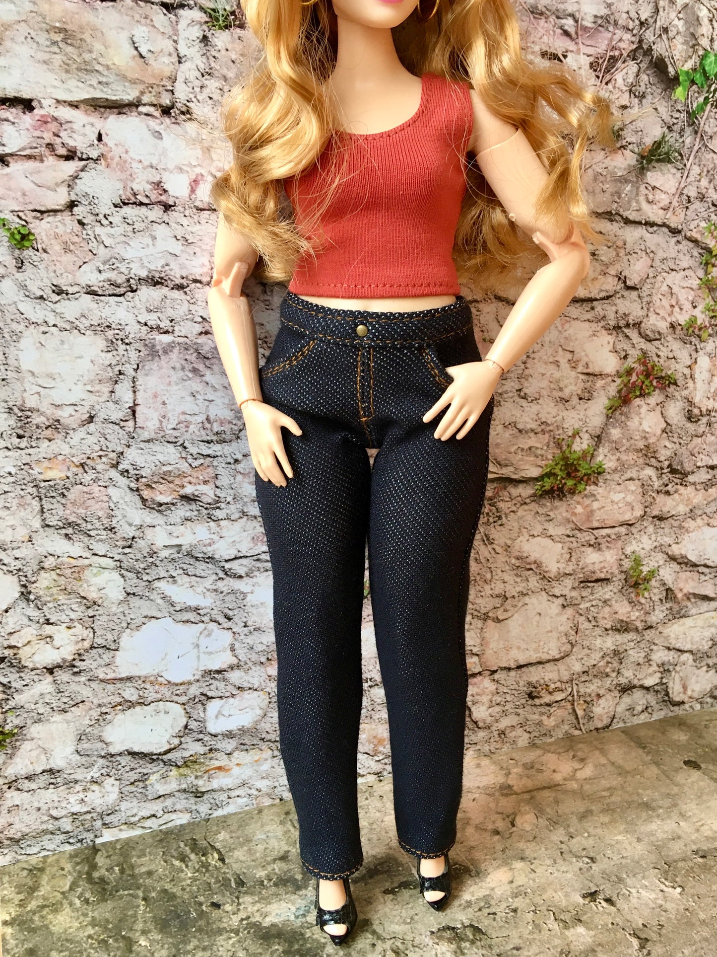 BQ-SUNSET – Slim Dark Blue Stretch Jeans for 11" Curvy Fashion Dolls - www.bouutique.com